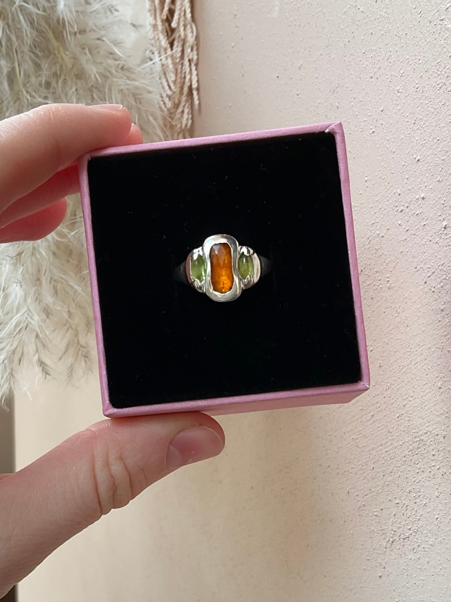 Orange Kyanite & Peridot Ring