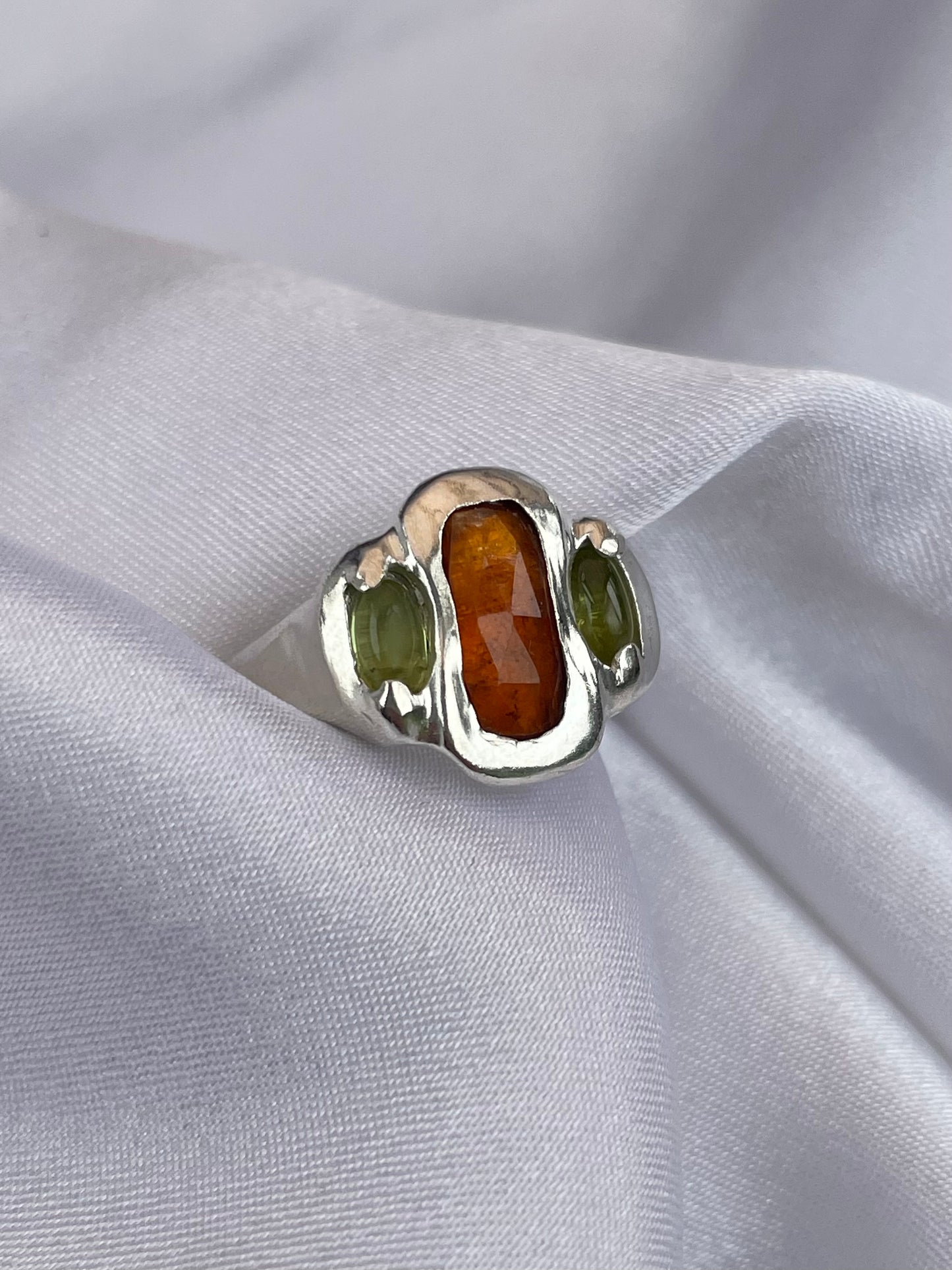 Orange Kyanite & Peridot Ring