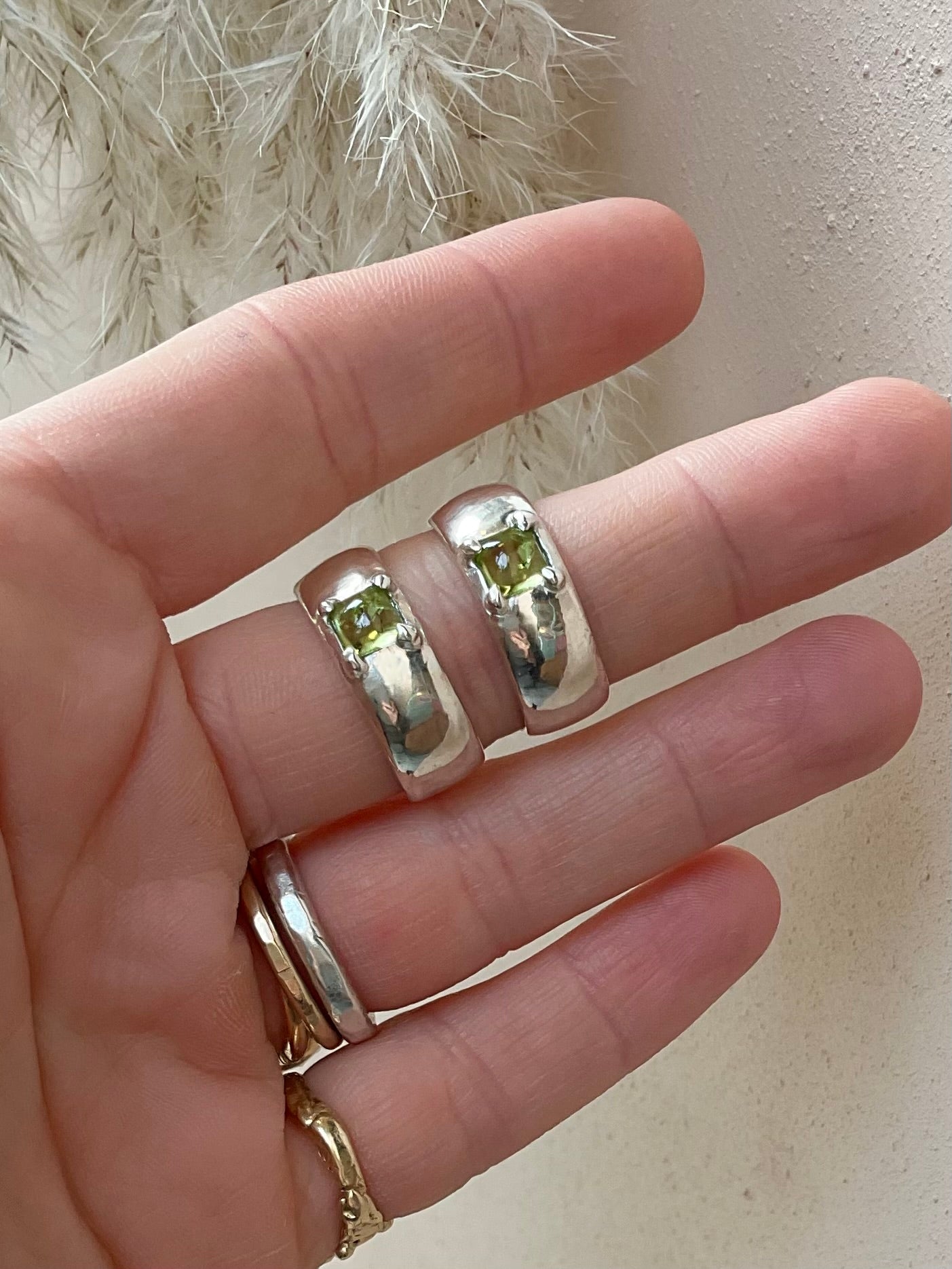 Silver Peridot Hoop Earrings