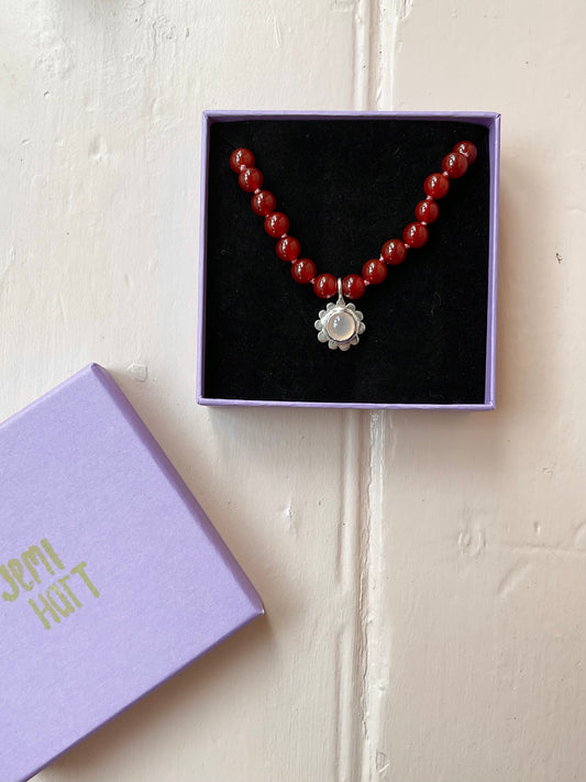 Carnelian & Chalcedony Flower Necklace