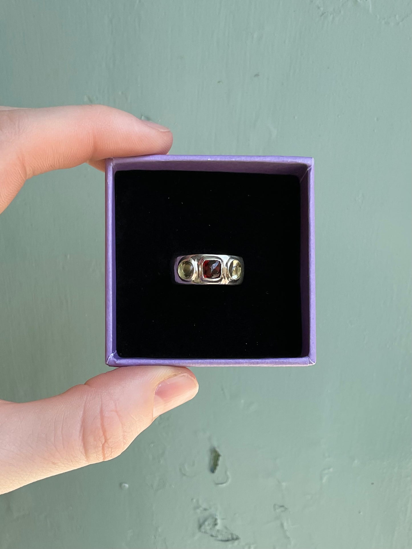 Lemon Quartz & Garnet Trio Ring