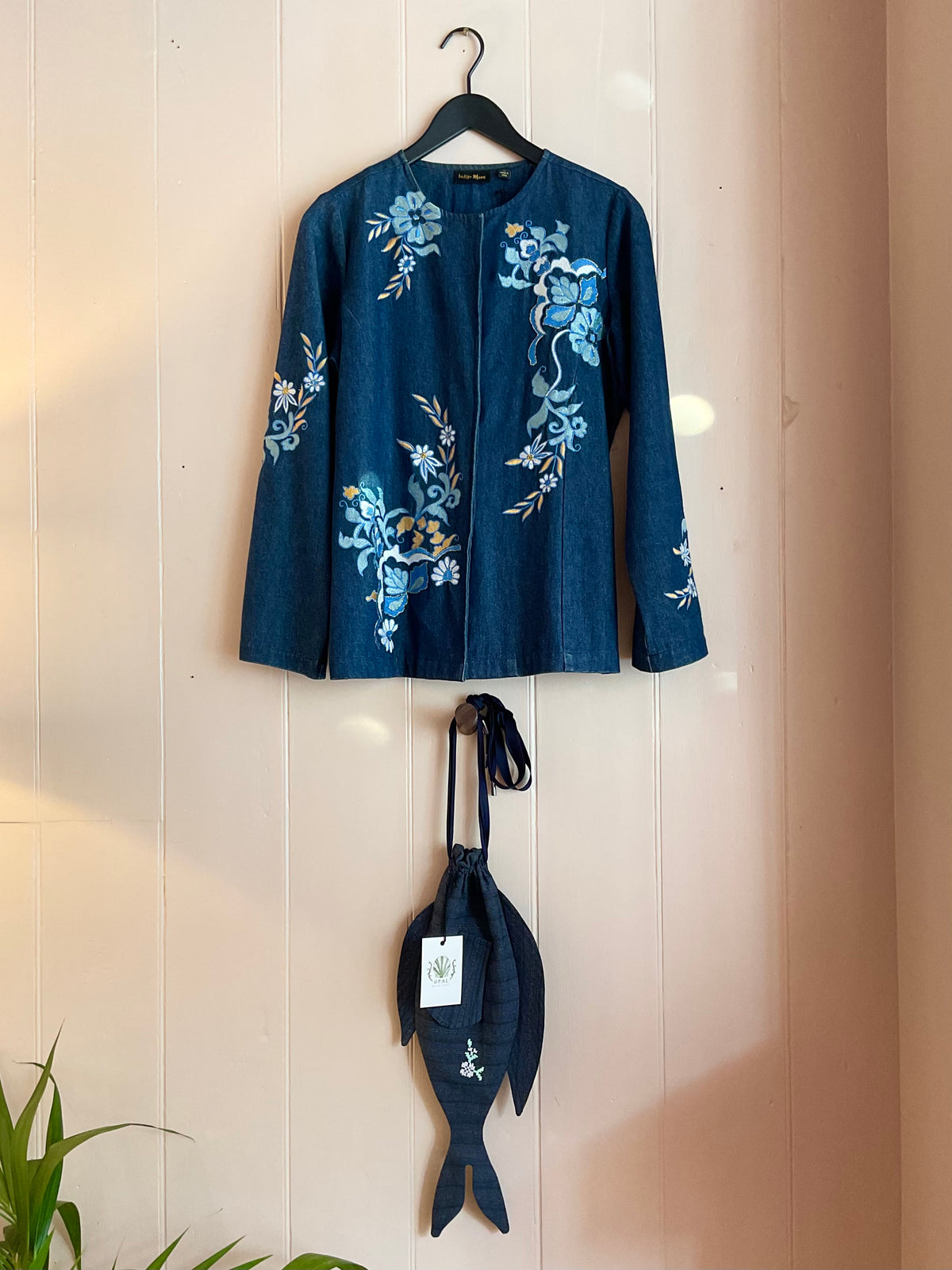 Vintage Indigo Moon Embroidered Denim Jacket