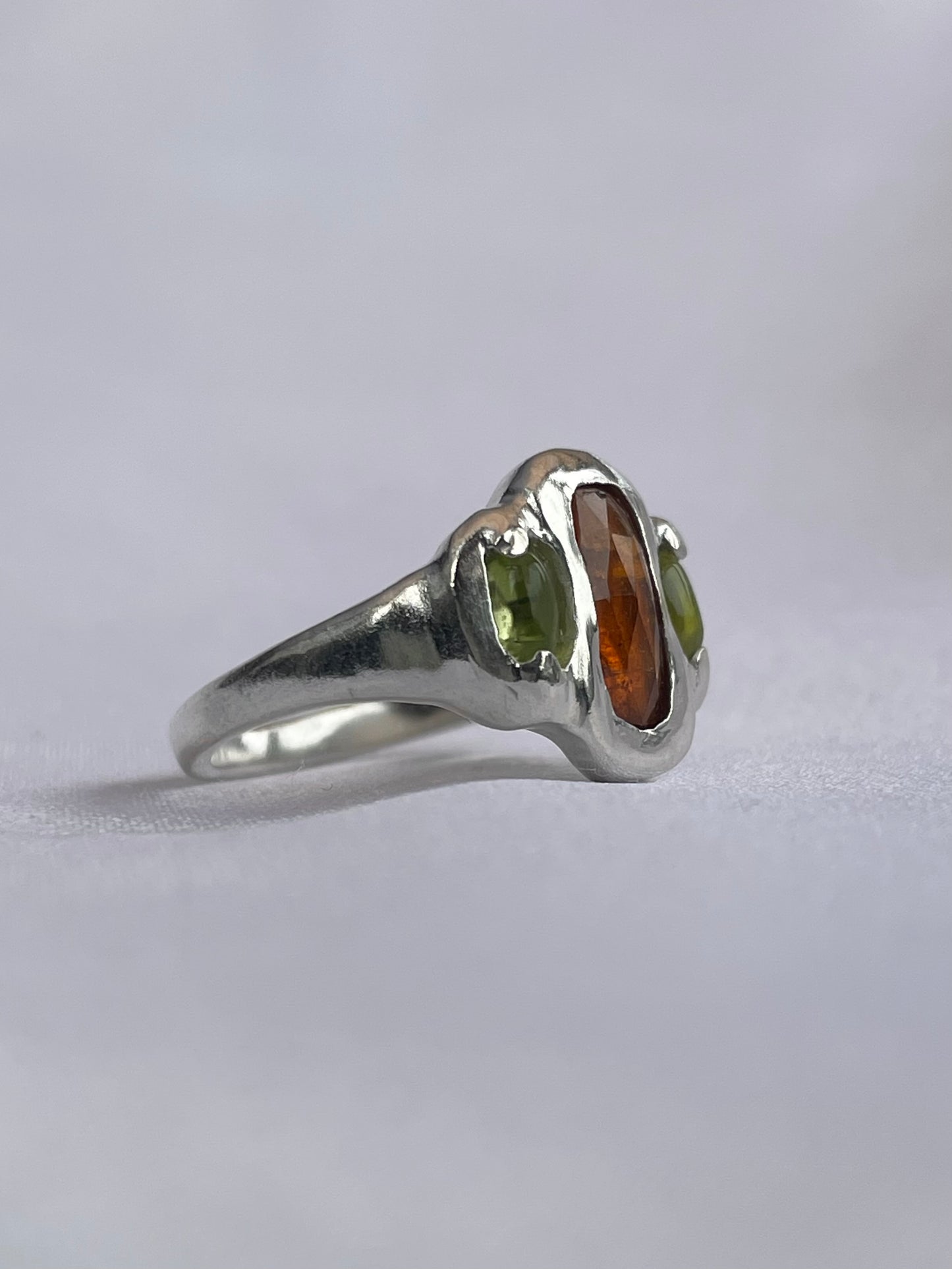 Orange Kyanite & Peridot Ring