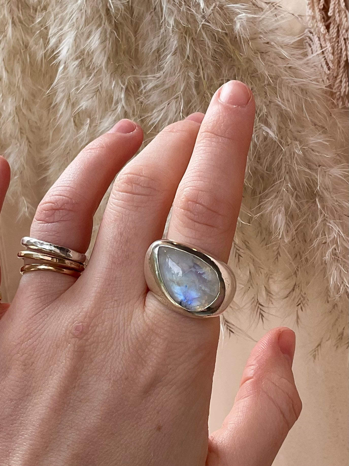 Moonstone Droplet Ring