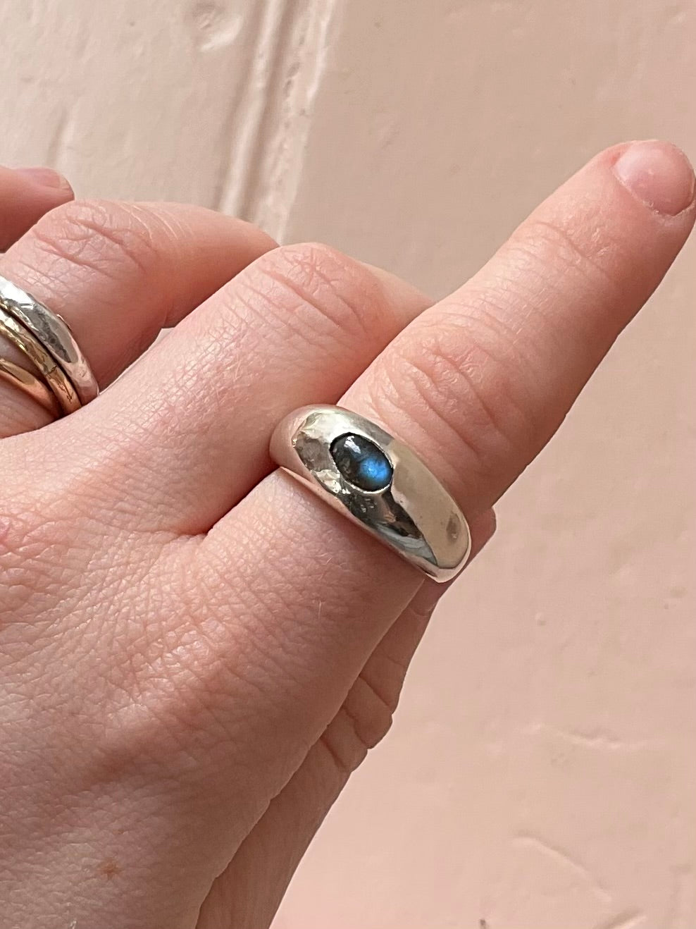 Silver & Labradorite Domed Ring