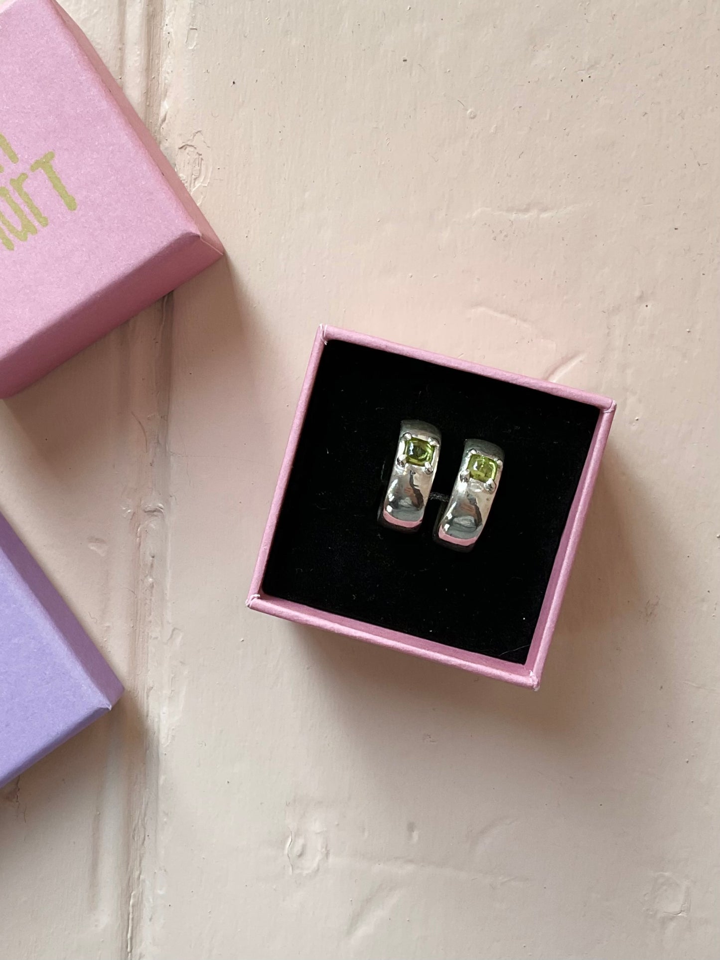 Silver Peridot Hoop Earrings