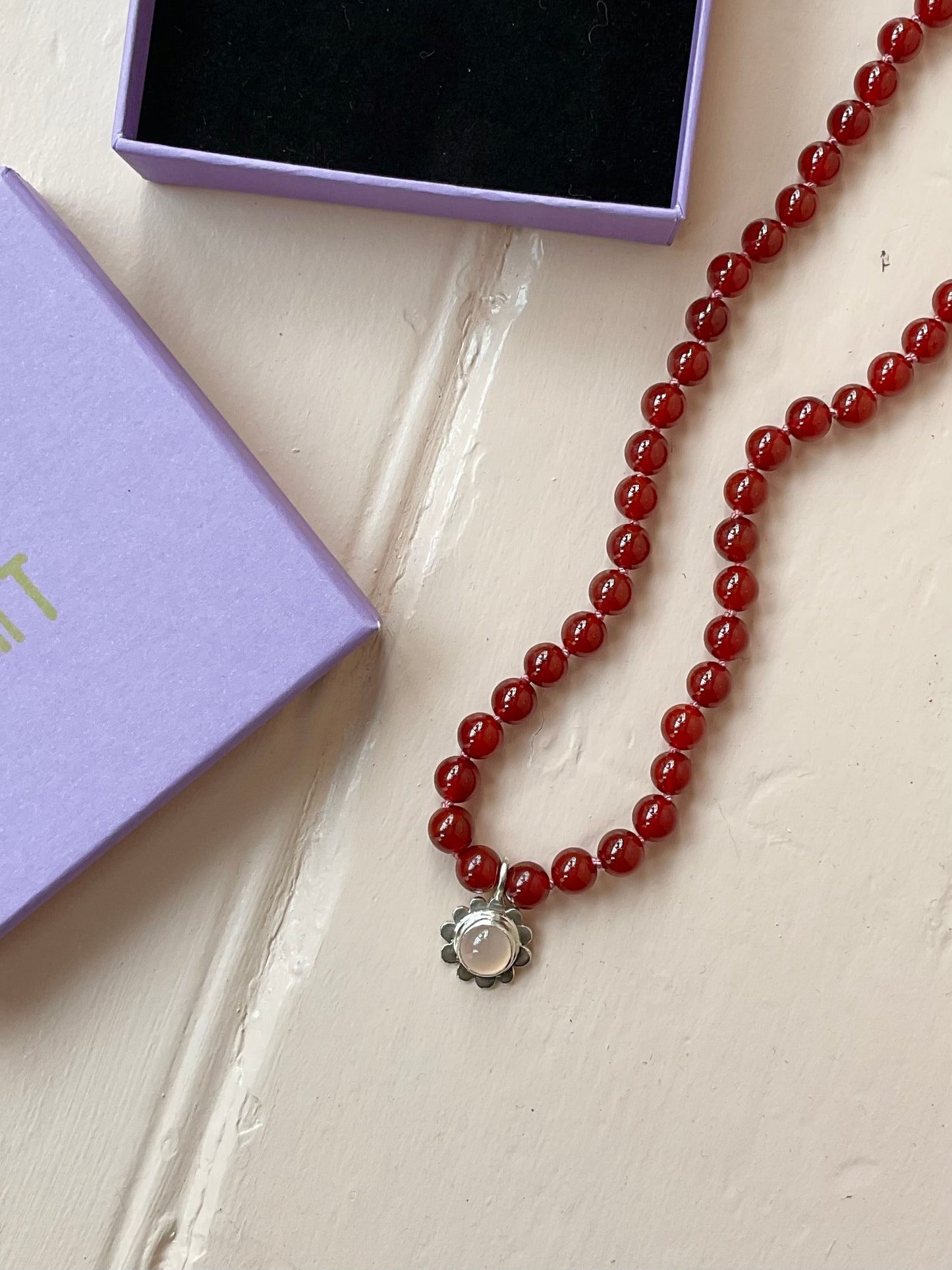 Carnelian & Chalcedony Flower Necklace