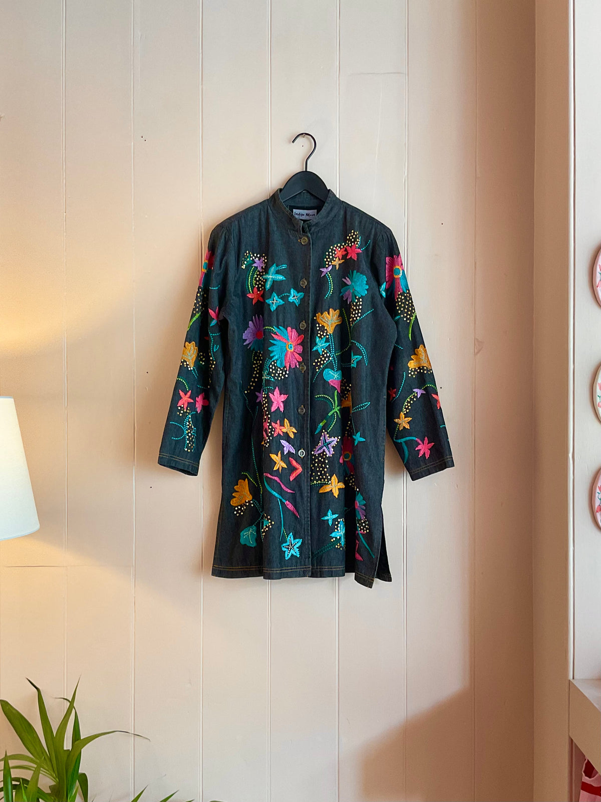 Vintage Indigo Moon, Rainbow Embroidered Jacket