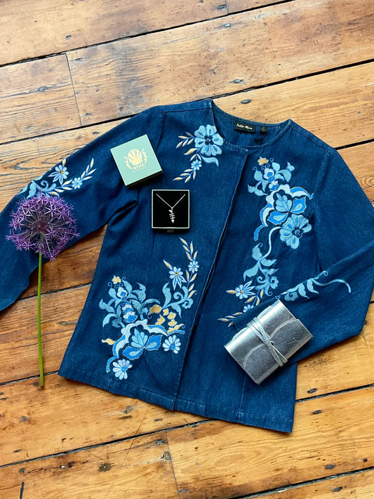 Vintage Indigo Moon Embroidered Denim Jacket