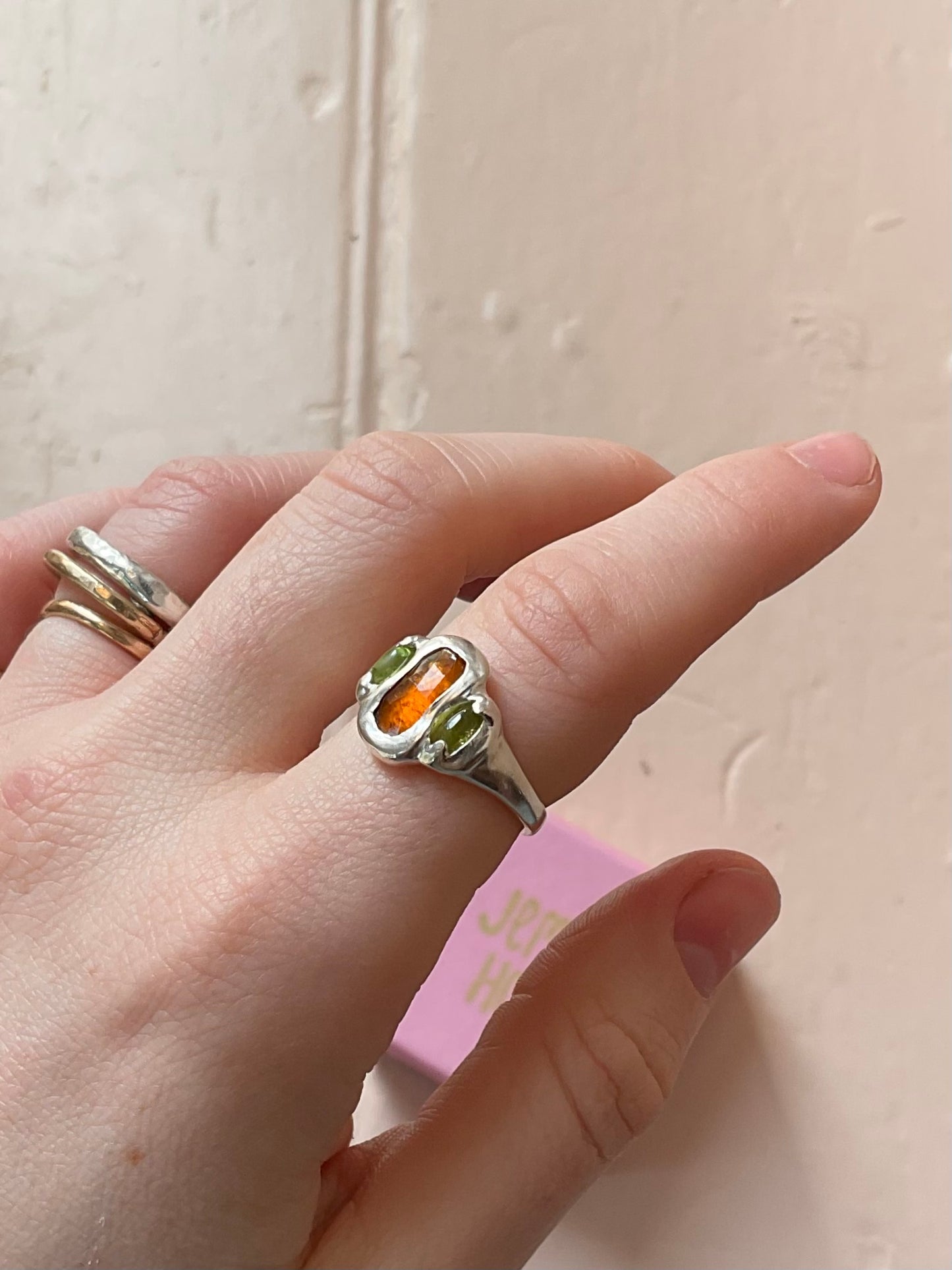 Orange Kyanite & Peridot Ring
