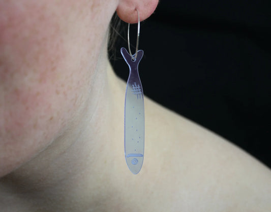 Recycled long fish earrings