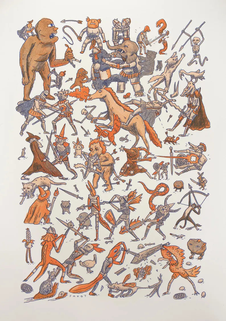 Knights Risograph Print