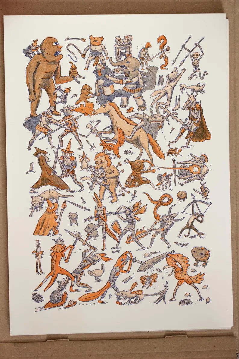 Knights Risograph Print