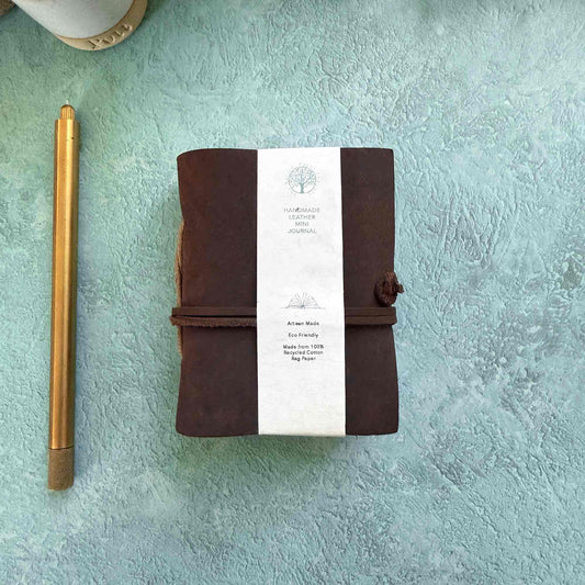A7 Handmade Leather Notebook, Dark Brown