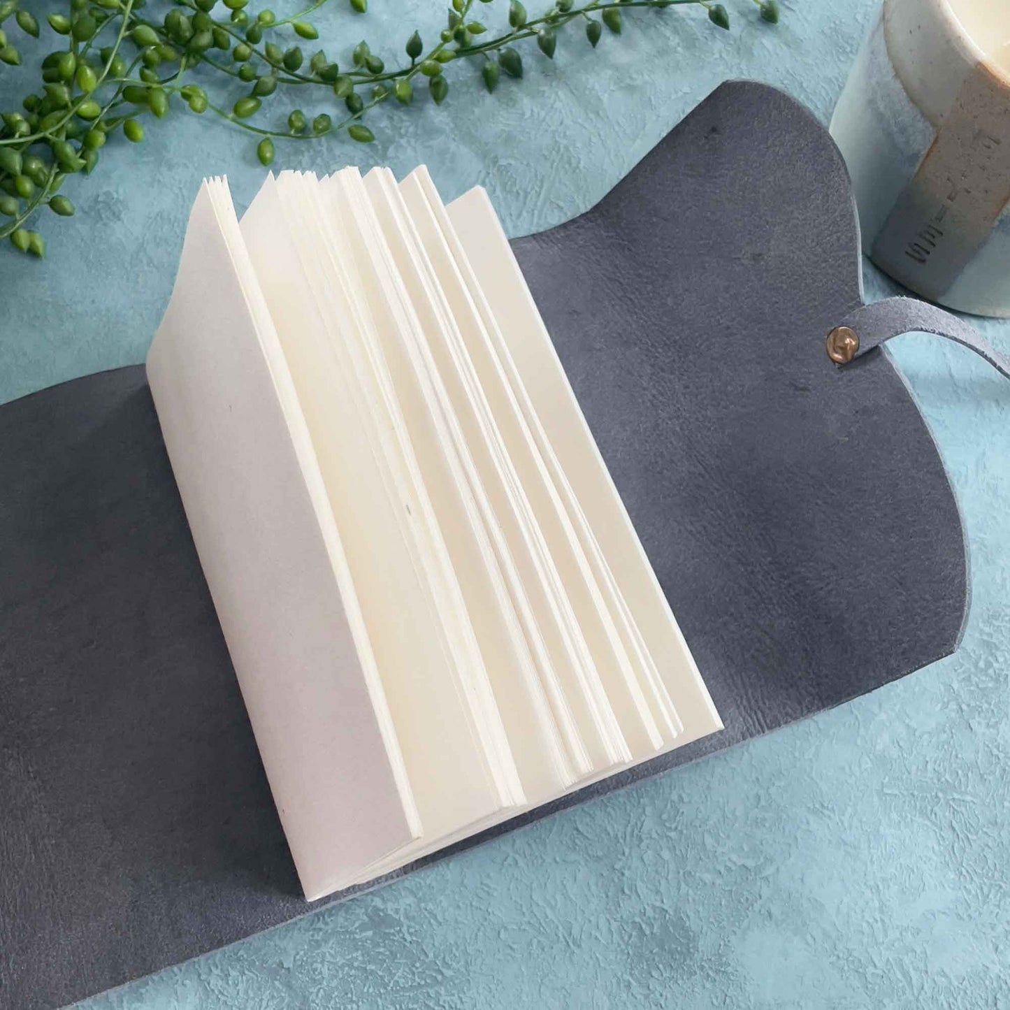 A6 Handmade Leather Notebook, Navy