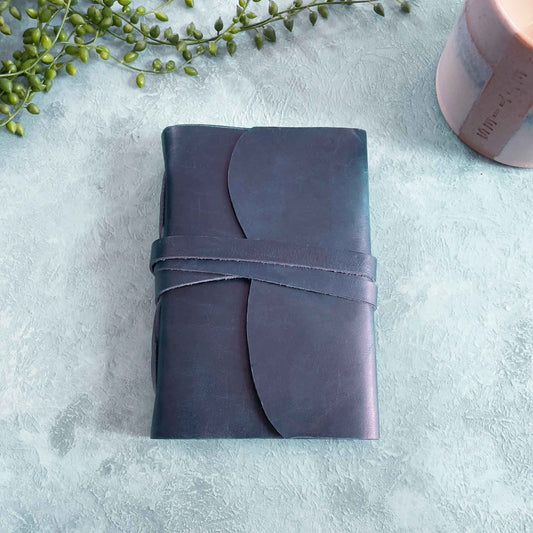 A6 Handmade Leather Notebook, Navy